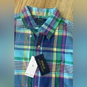 Polo by Ralph Lauren Men's Blue and Green Plaid Shirt